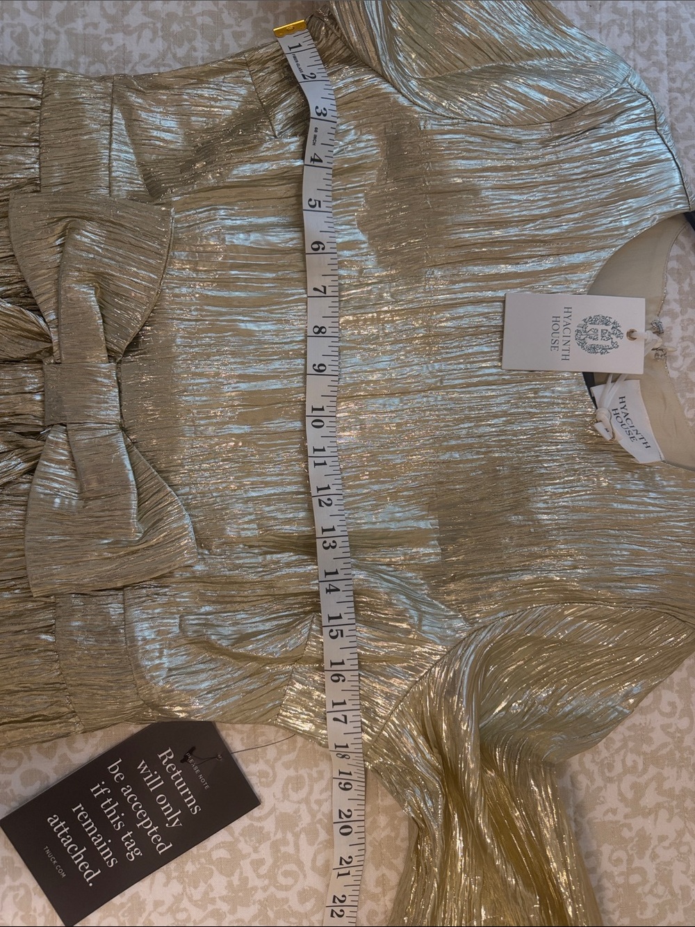 Gold Metallic Tie-Waist Mini Dress - Picture 14 of 16